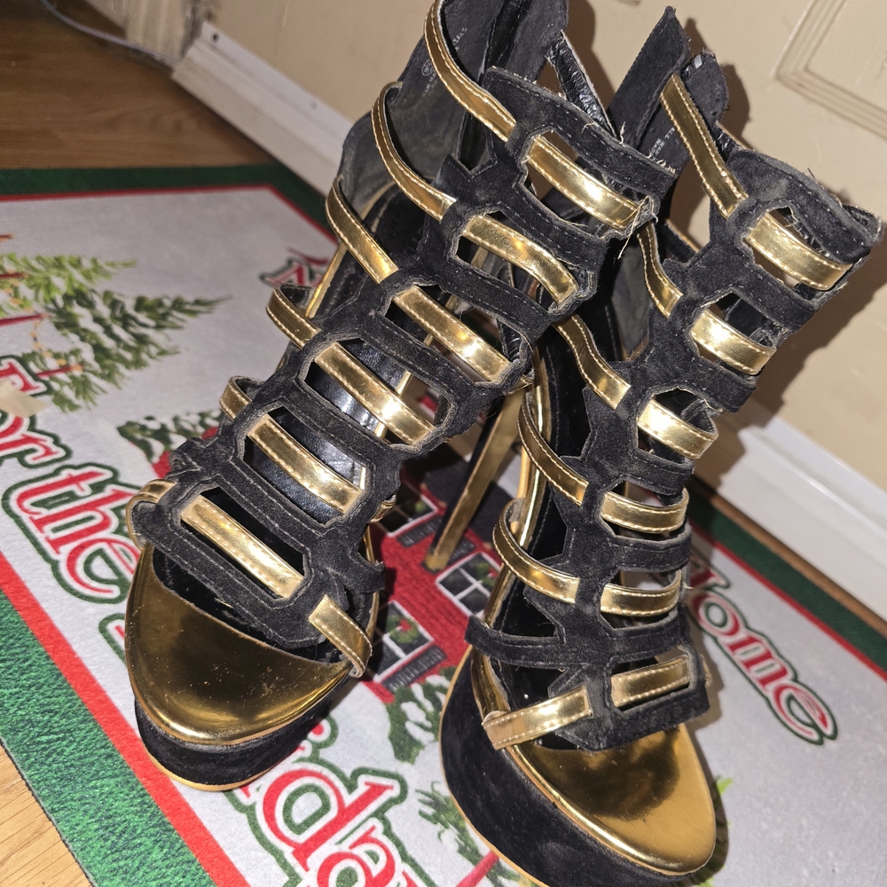 Black and Gold Strappy Heels